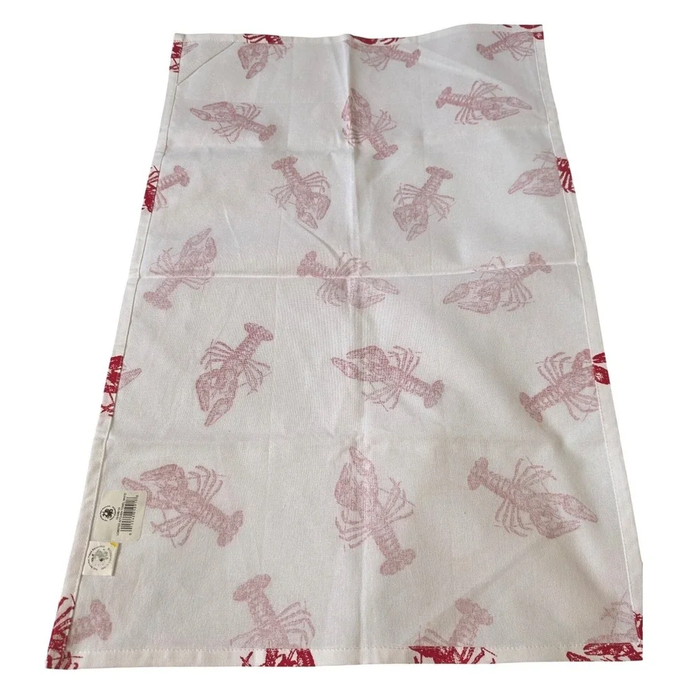 India Overseas Lobster Kitchen Towel White Red Coastal Nautical 10-246-10 NEW